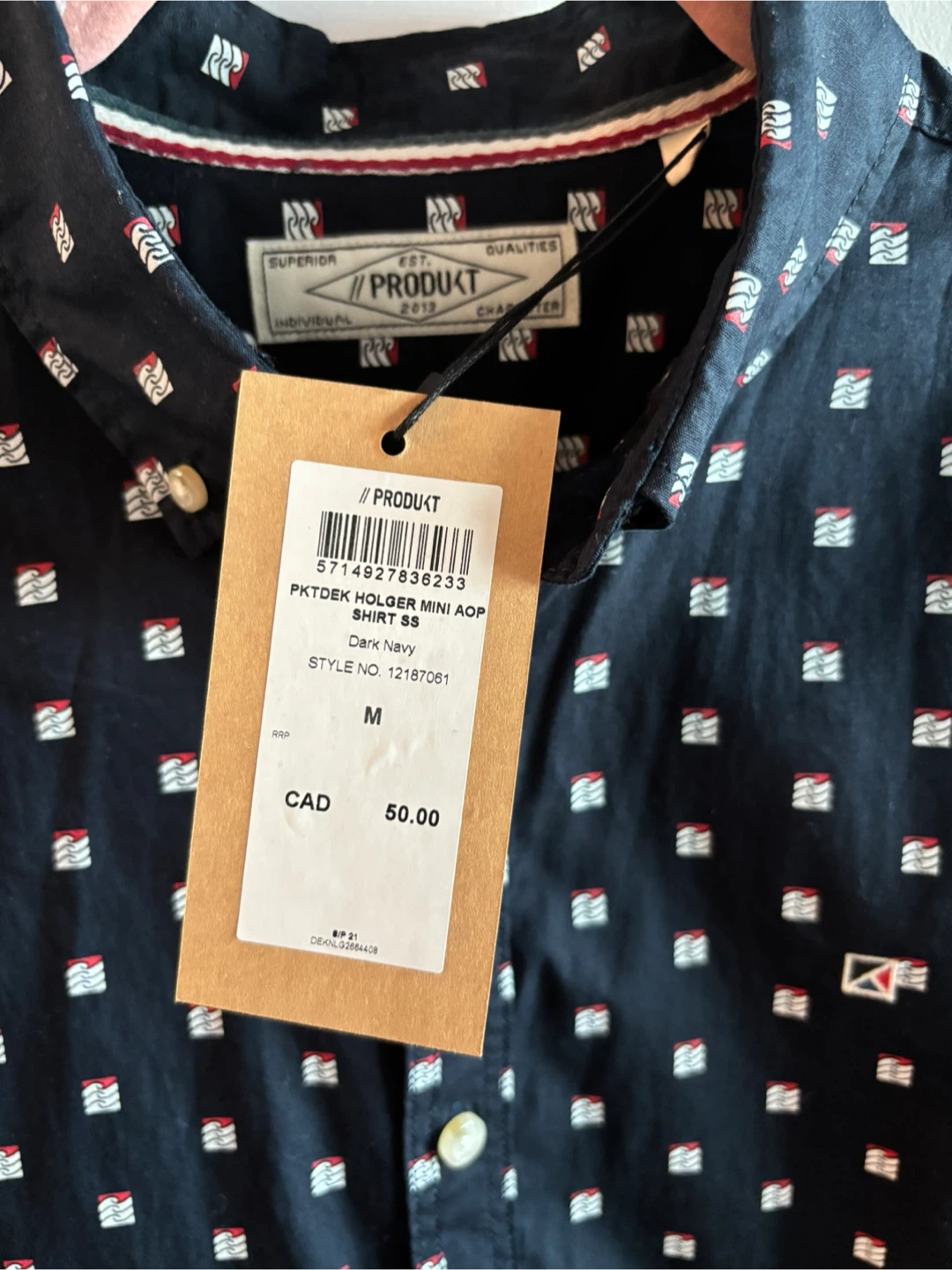 Dark Navy Mens Print Shirt - Size M - photo 3