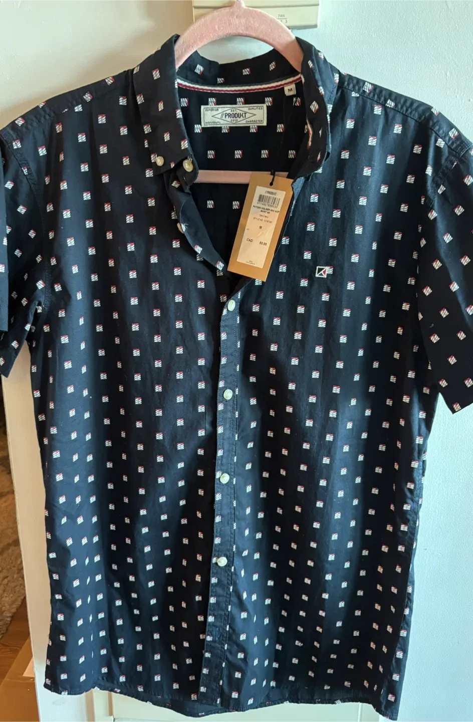Dark Navy Mens Print Shirt - Size M thumbnail