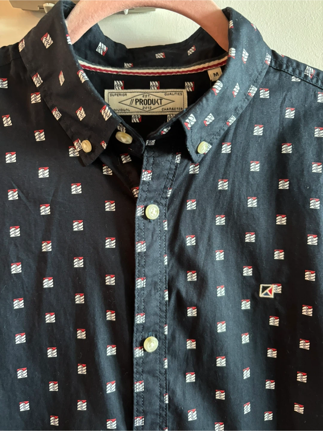 Dark Navy Mens Print Shirt - Size M - photo 2