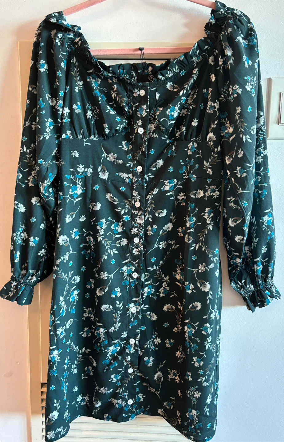 Floral Button Up Emerald Green Dress Size 4