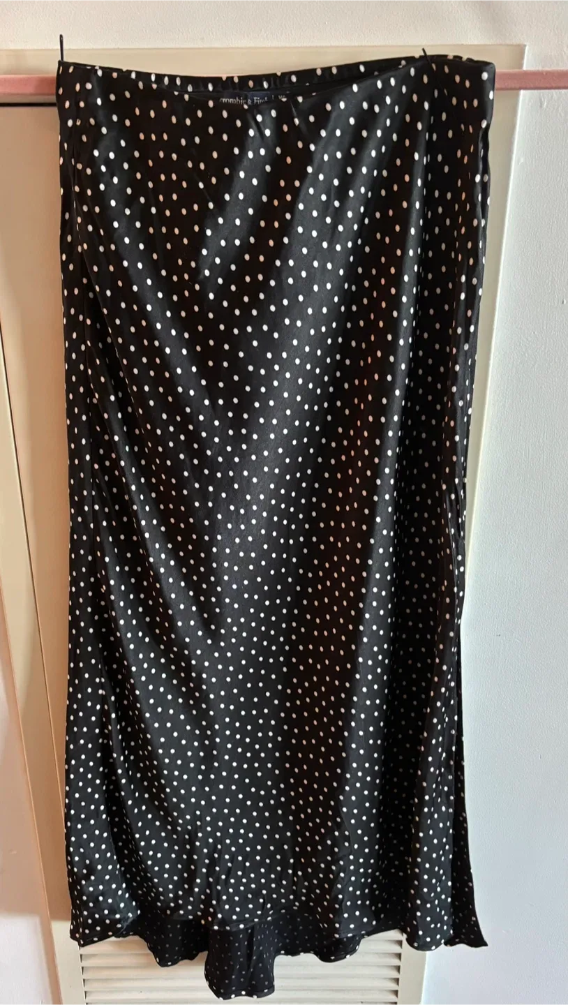 Abercrombie Satin Waterfall Polka Dot Skirt thumbnail