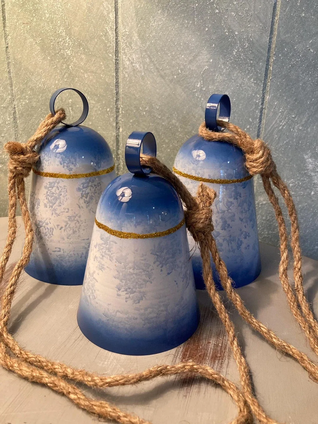 Set of 3 Decorative Blue Metal Bells image indicator(3)