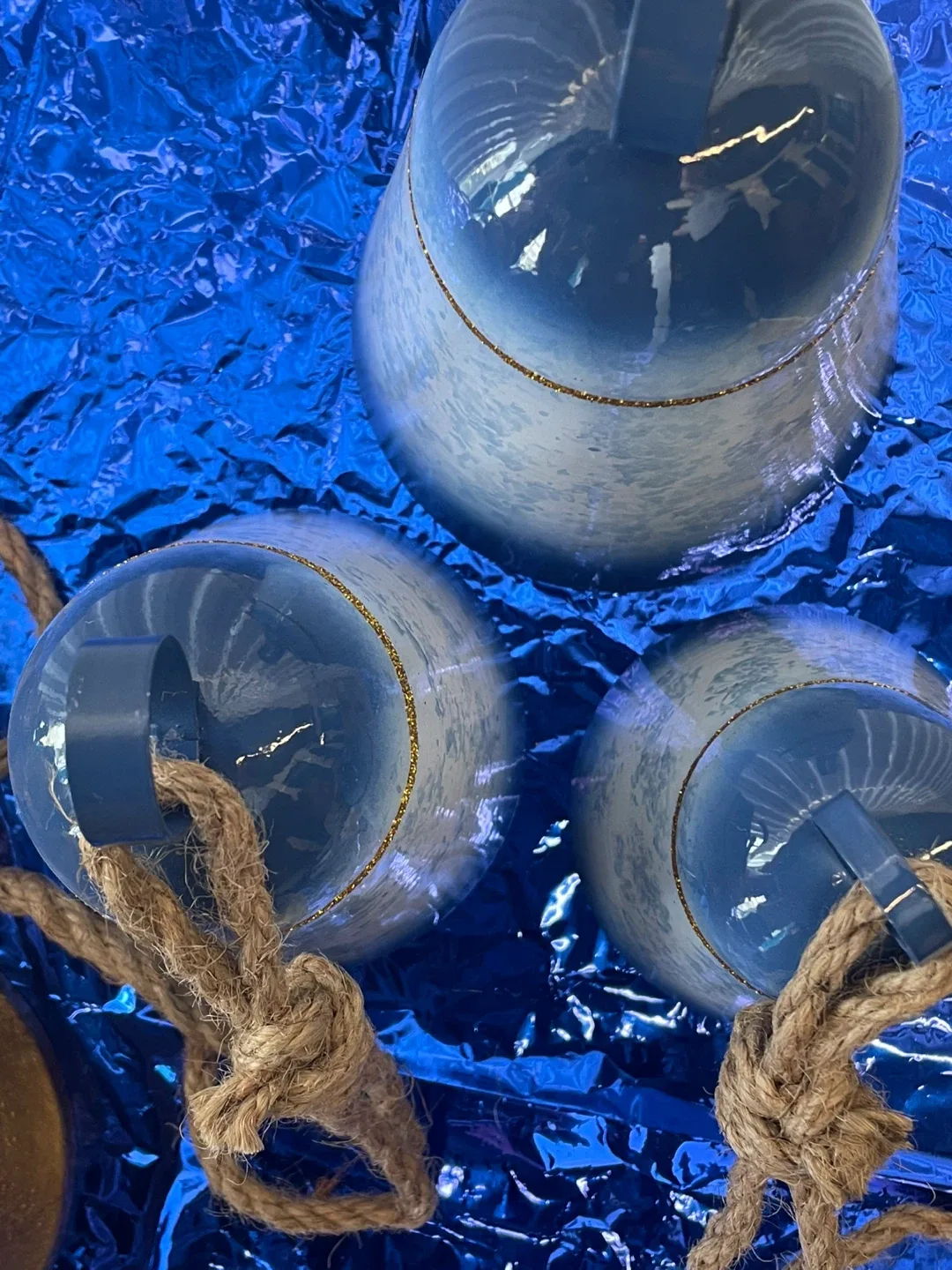 Set of 3 Decorative Blue Metal Bells image indicator(4)