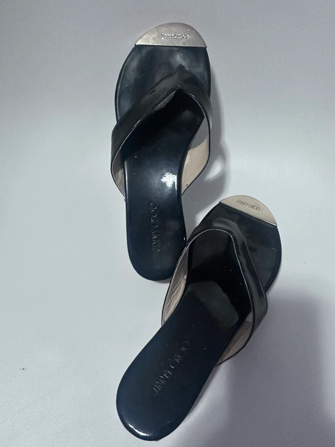 Jimmy Choo Black Thong Wedge Sandals