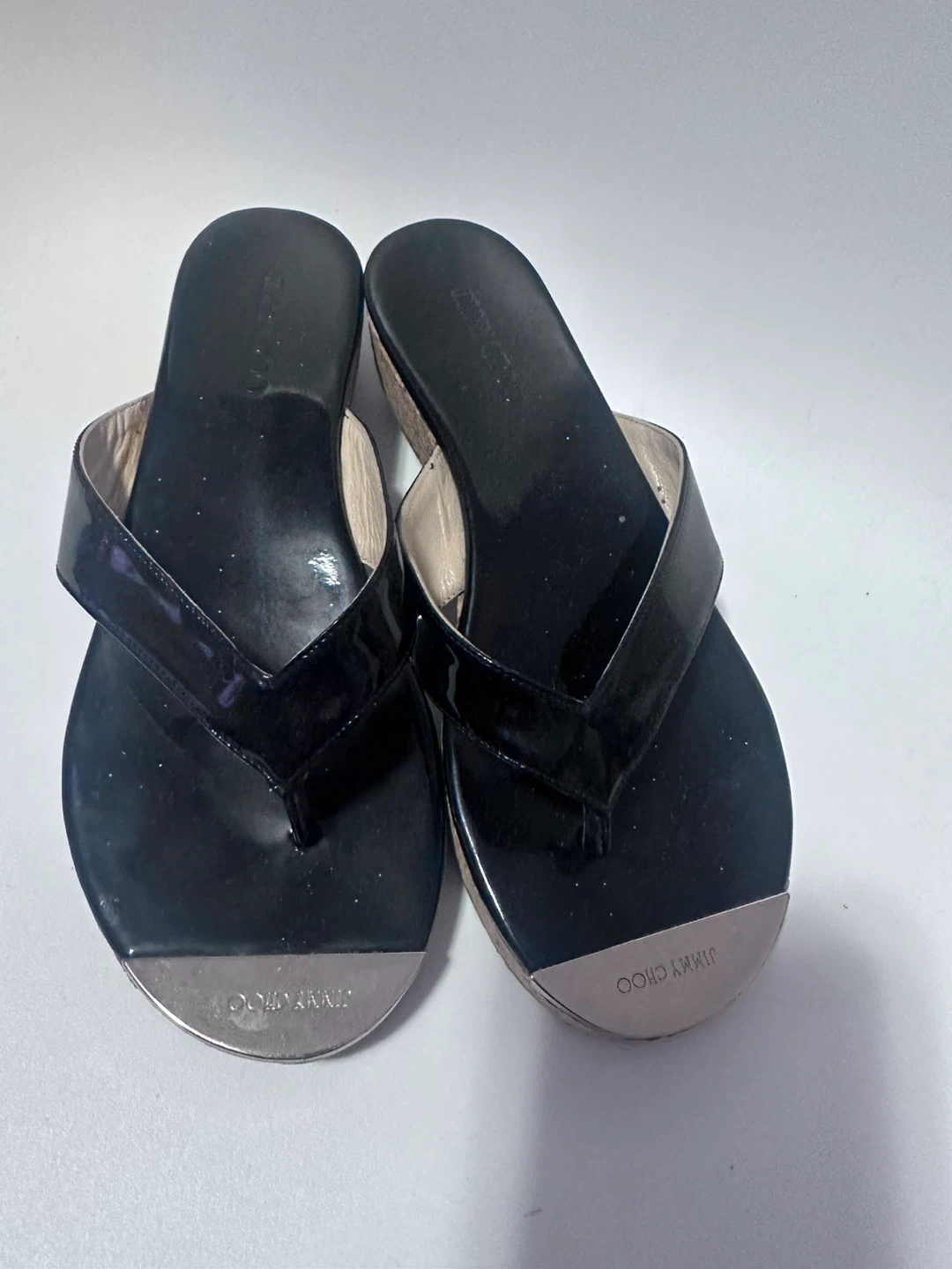 Jimmy Choo Black Thong Wedge Sandals - photo 2