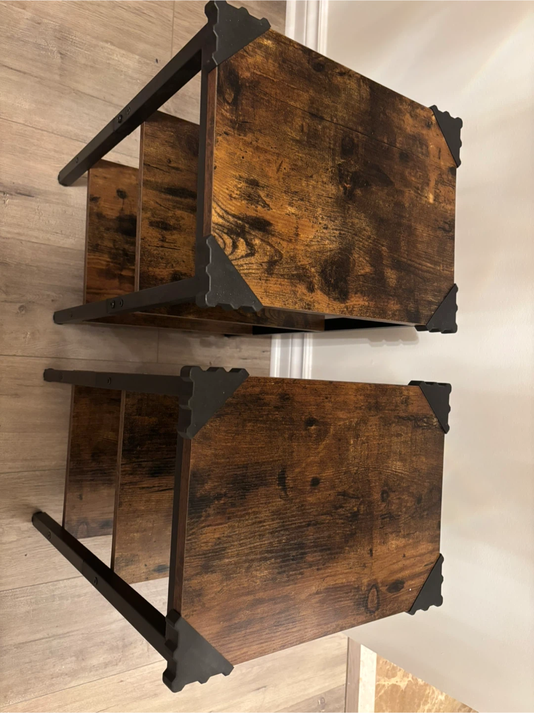 Set of 2 Brown Wood & Metal Side Tables - photo 5