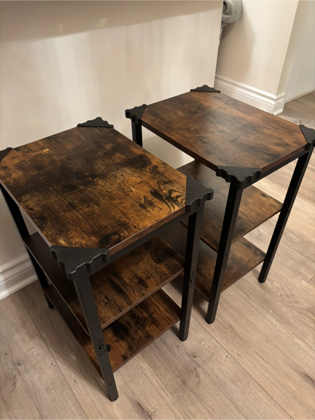 Set of 2 Brown Wood & Metal Side Tables - photo 4