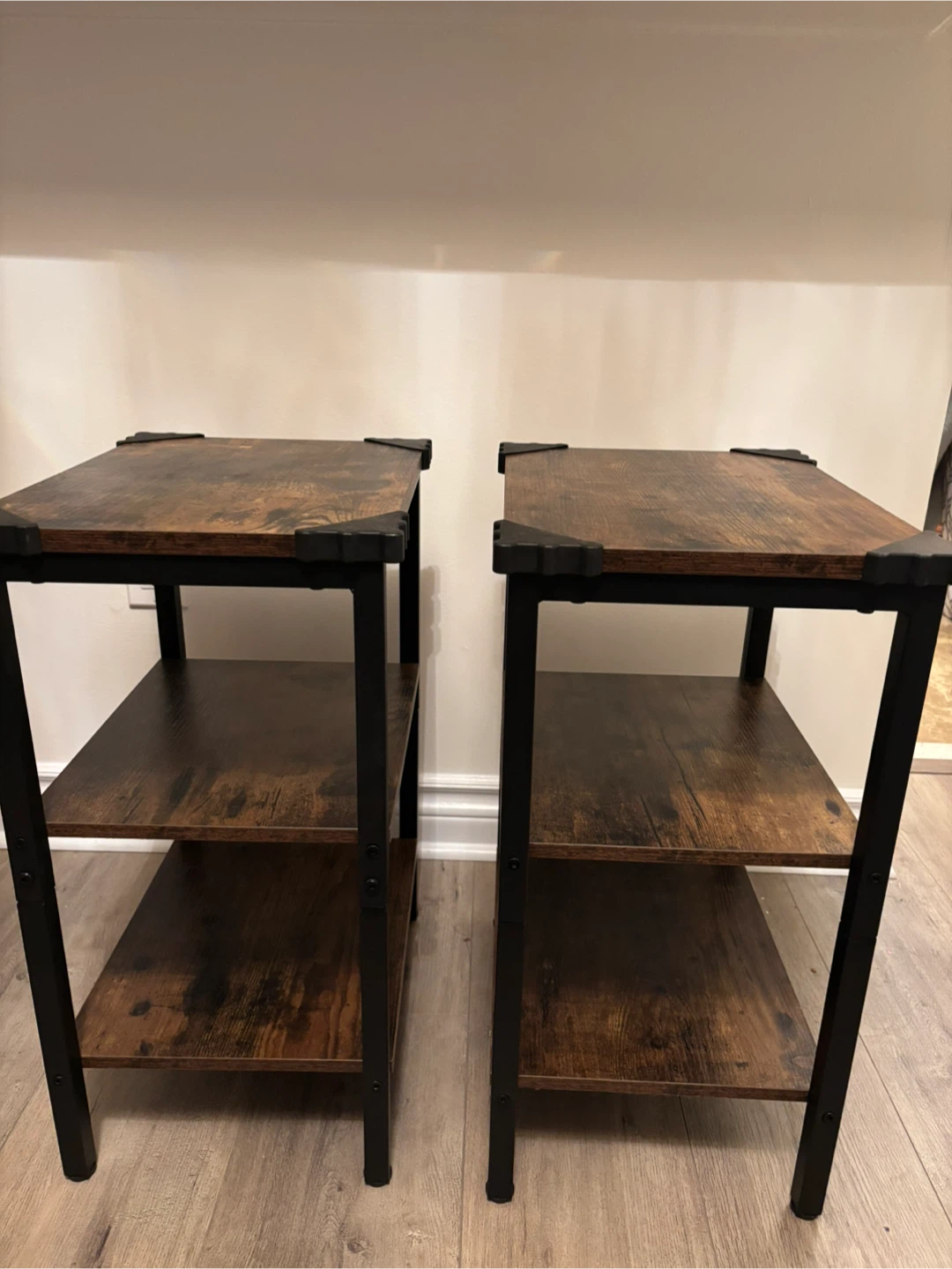 Set of 2 Brown Wood & Metal Side Tables - photo 3