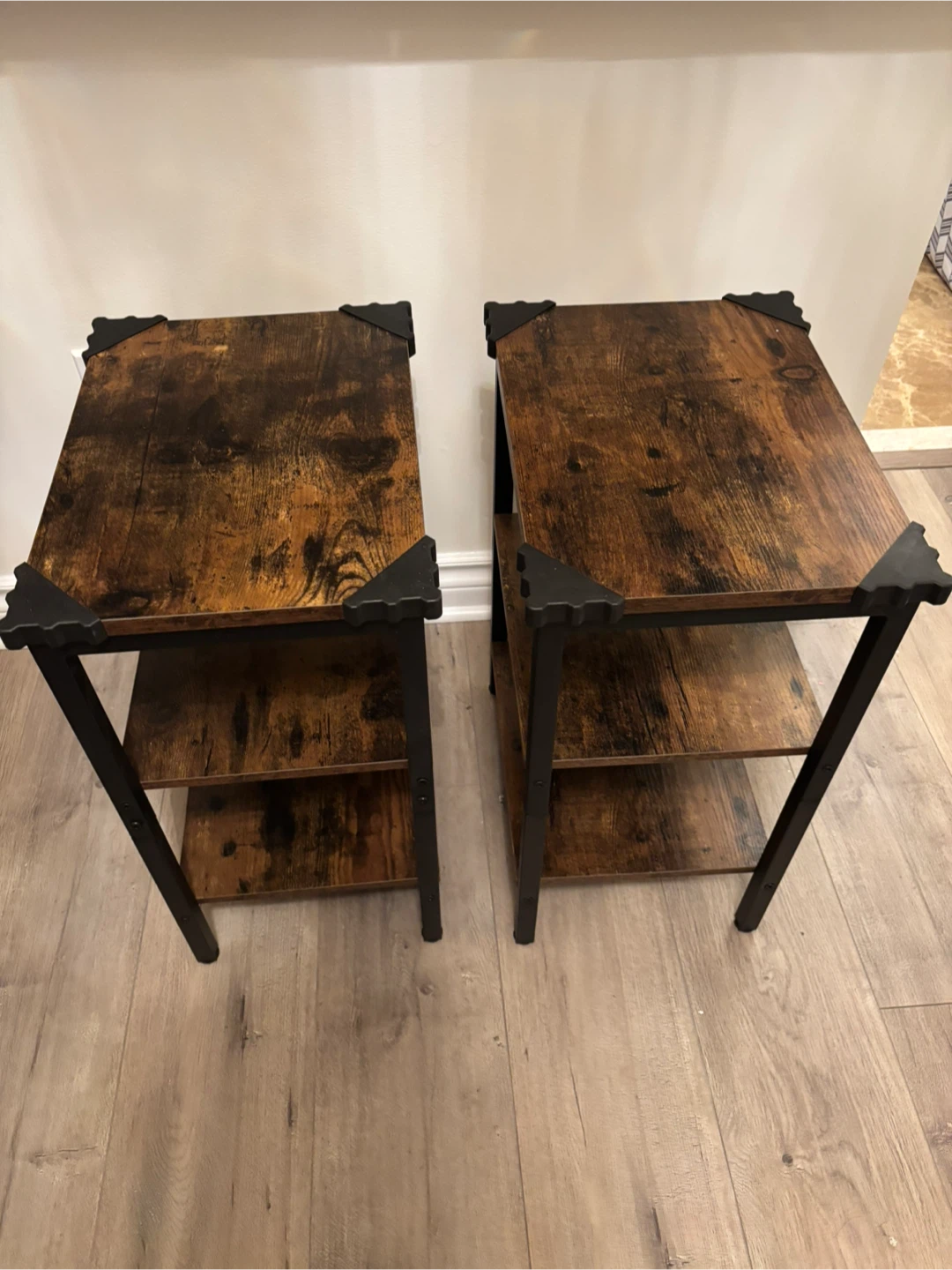 Set of 2 Brown Wood & Metal Side Tables - photo 2
