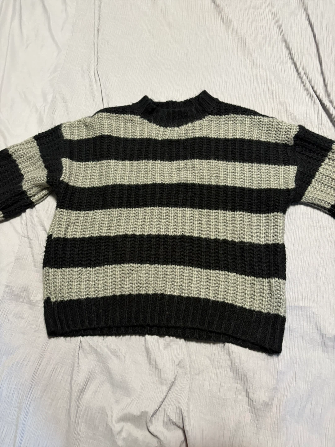 Striped Knit Sweater - Black & Grey