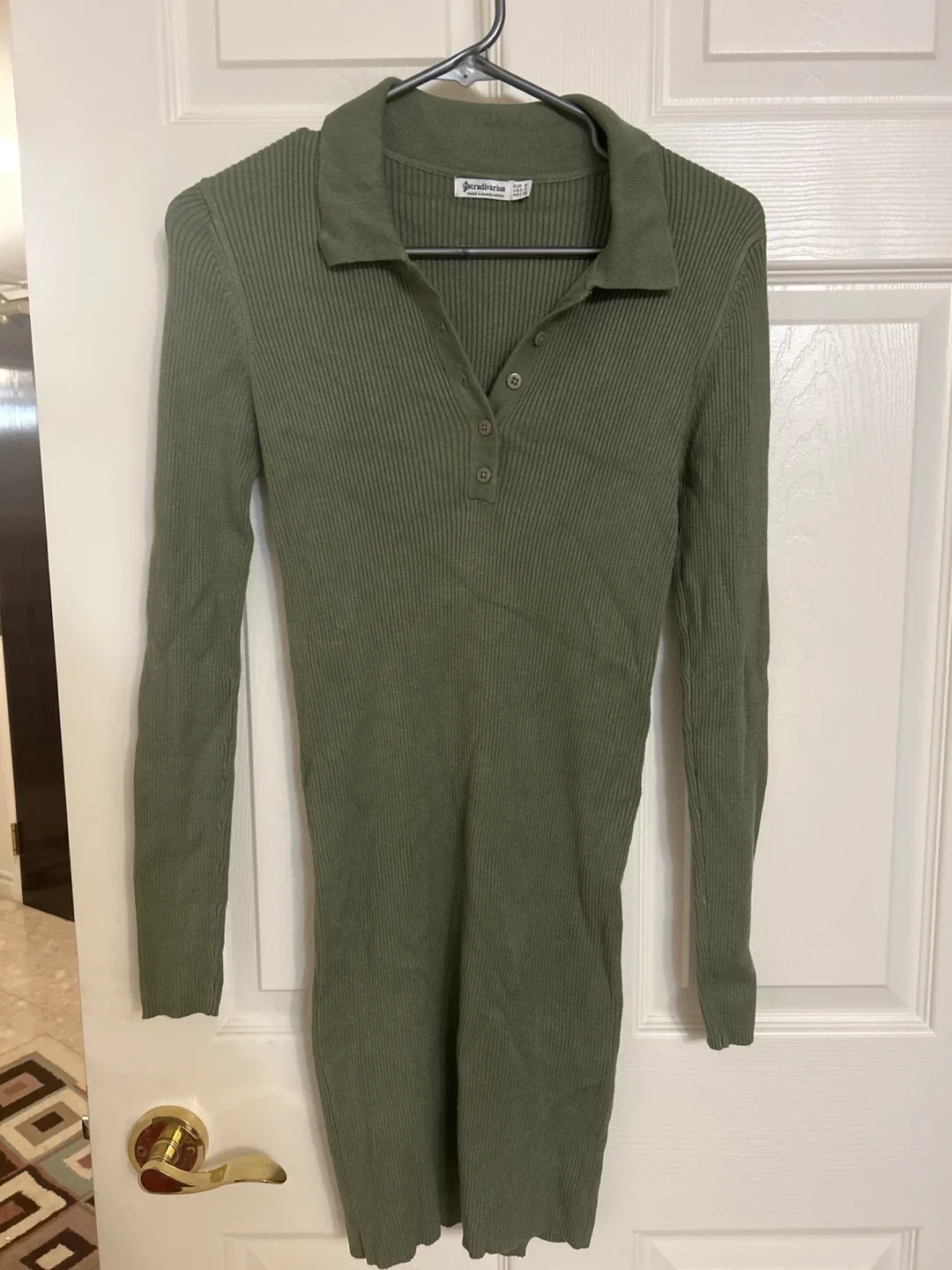 Stradivarius Olive Green Ribbed Mini Dress - Size S thumbnail