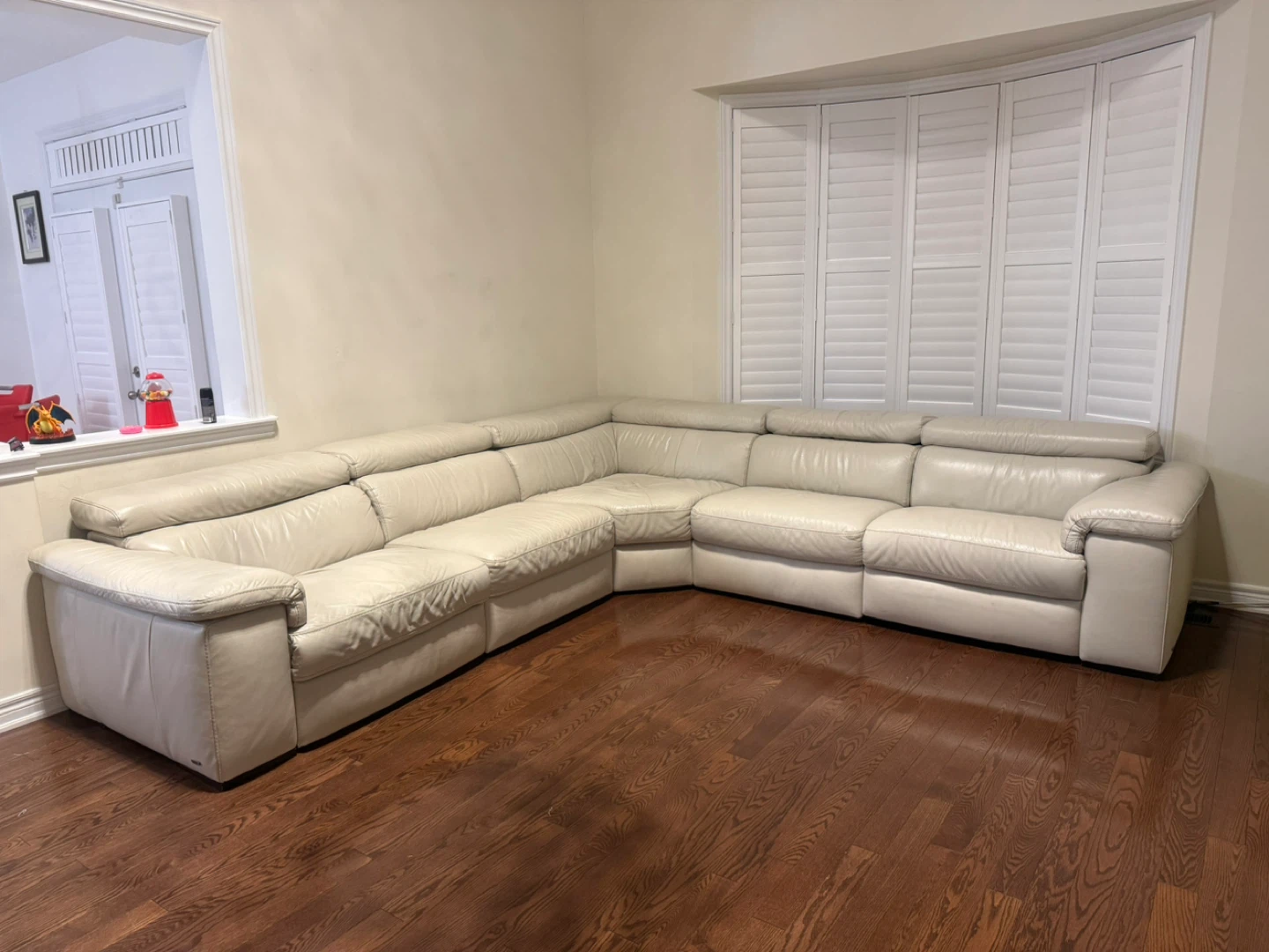 Natuzzi Editions Cream Leather Sectional Sofa