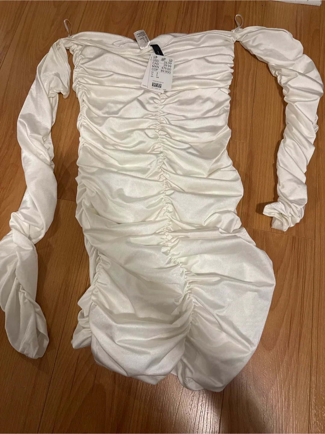 H&M White Ruched Mini Dress - Size Small thumbnail