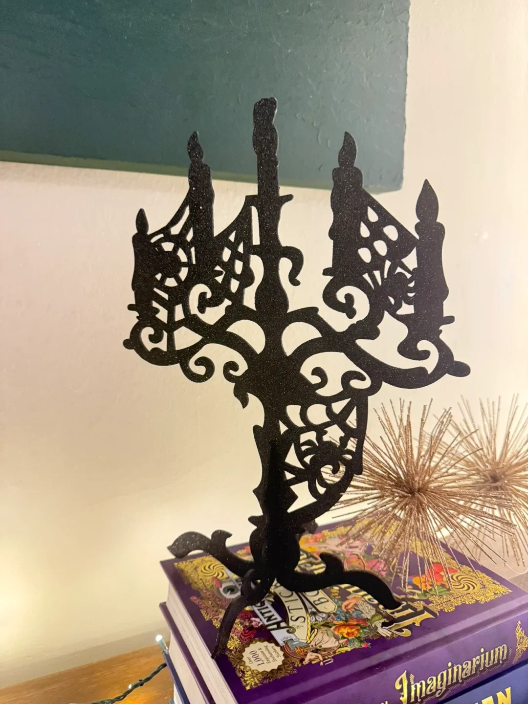 Black Glittery Candelabra Halloween Decor thumbnail