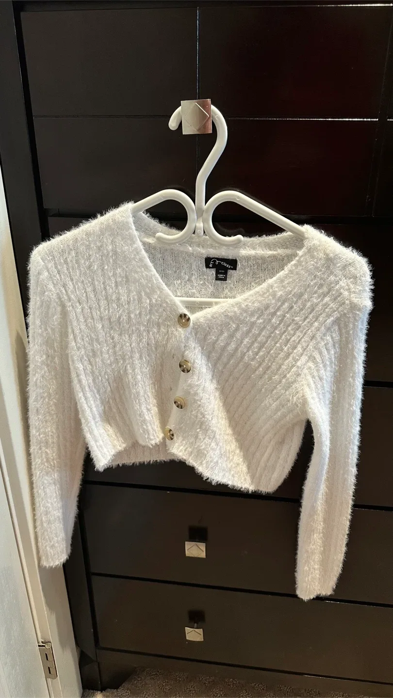 Almost Famous White Fuzzy Cardigan - Size S thumbnail