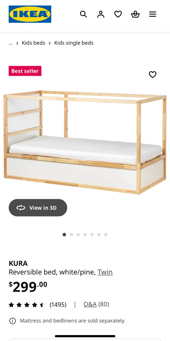 IKEA KURA Reversible Bed, White/Pine, Twin - photo 2