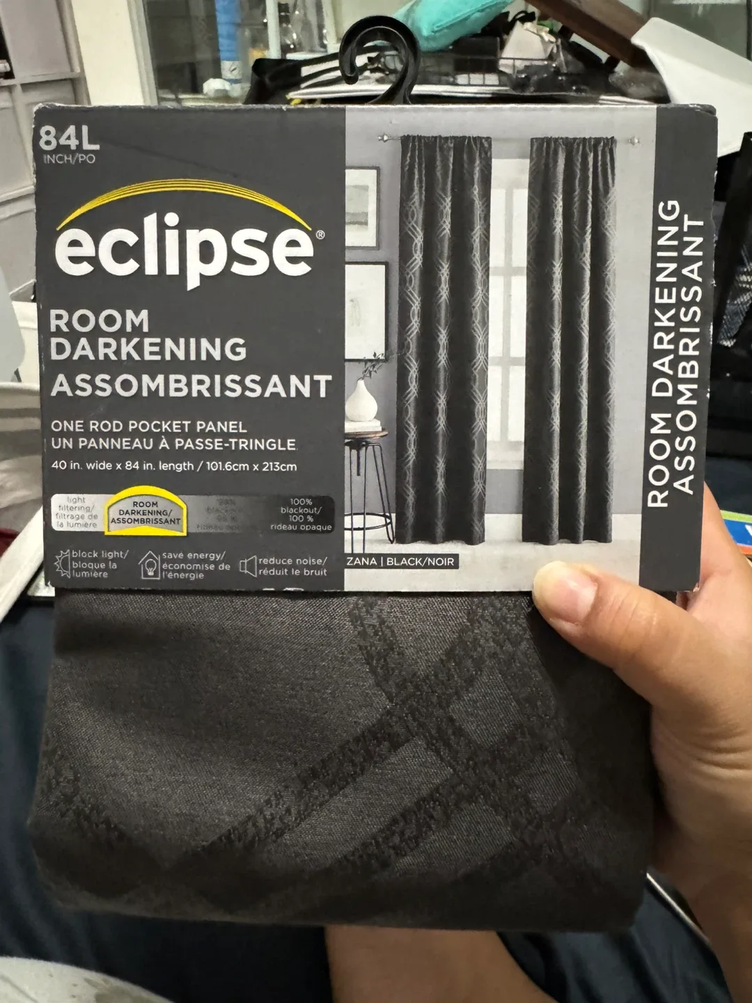 Eclipse Room Darkening Curtain Panel - 84L Black thumbnail
