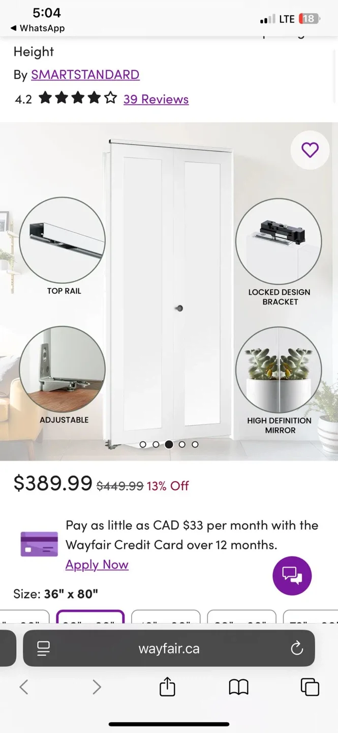 SMARTSTANDARD 36"x80" Bi-Fold Door with Mirror image indicator(5)