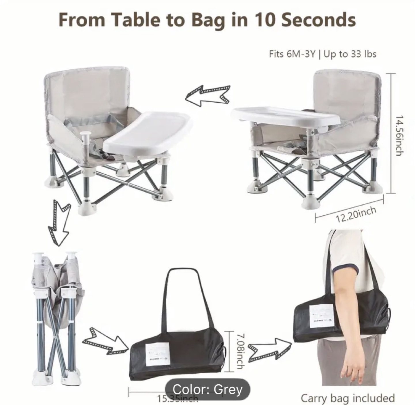 Grey Portable Baby Booster Seat - Like New! - photo 3