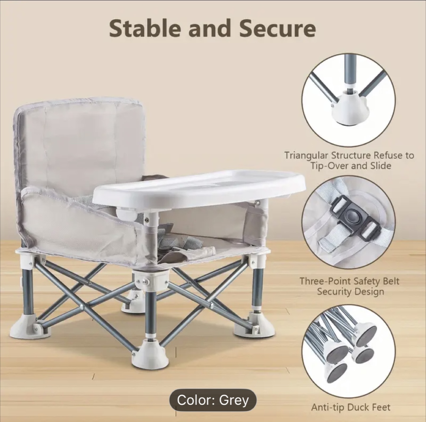 Grey Portable Baby Booster Seat - Like New!