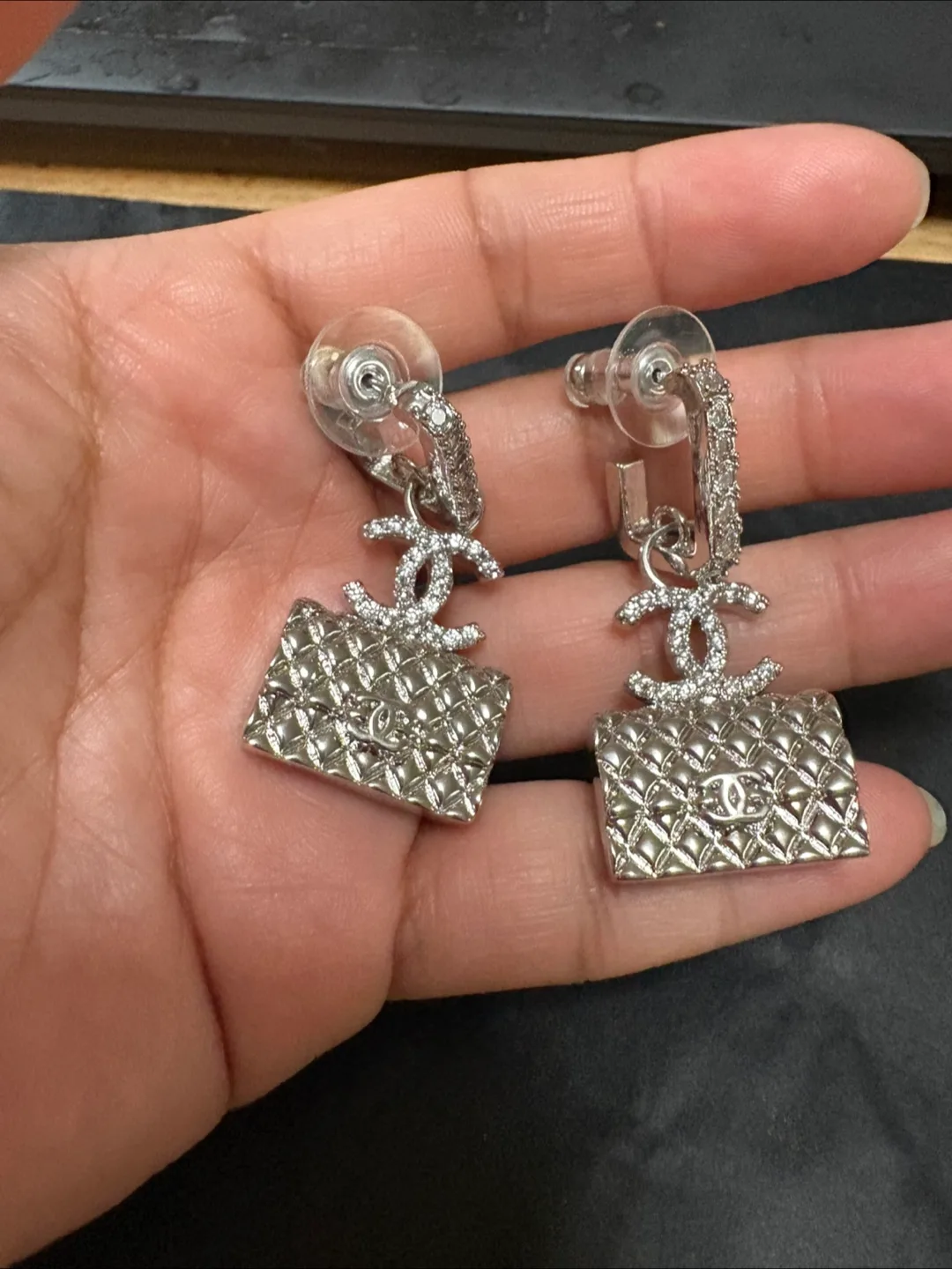 Chanel Earrings - Silver Purse Design thumbnail