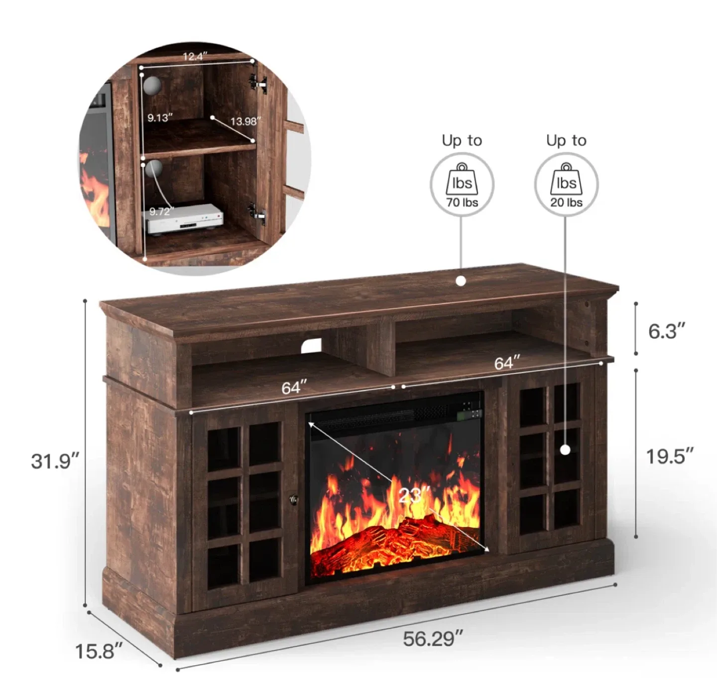 Dark Brown Fireplace TV Stand, 56 inch image indicator(2)