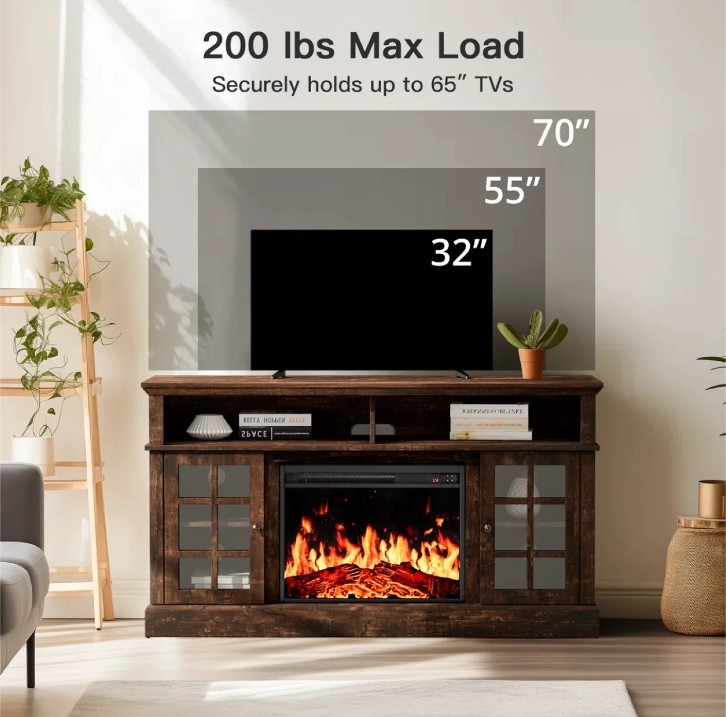 Dark Brown Fireplace TV Stand, 56 inch image indicator(5)