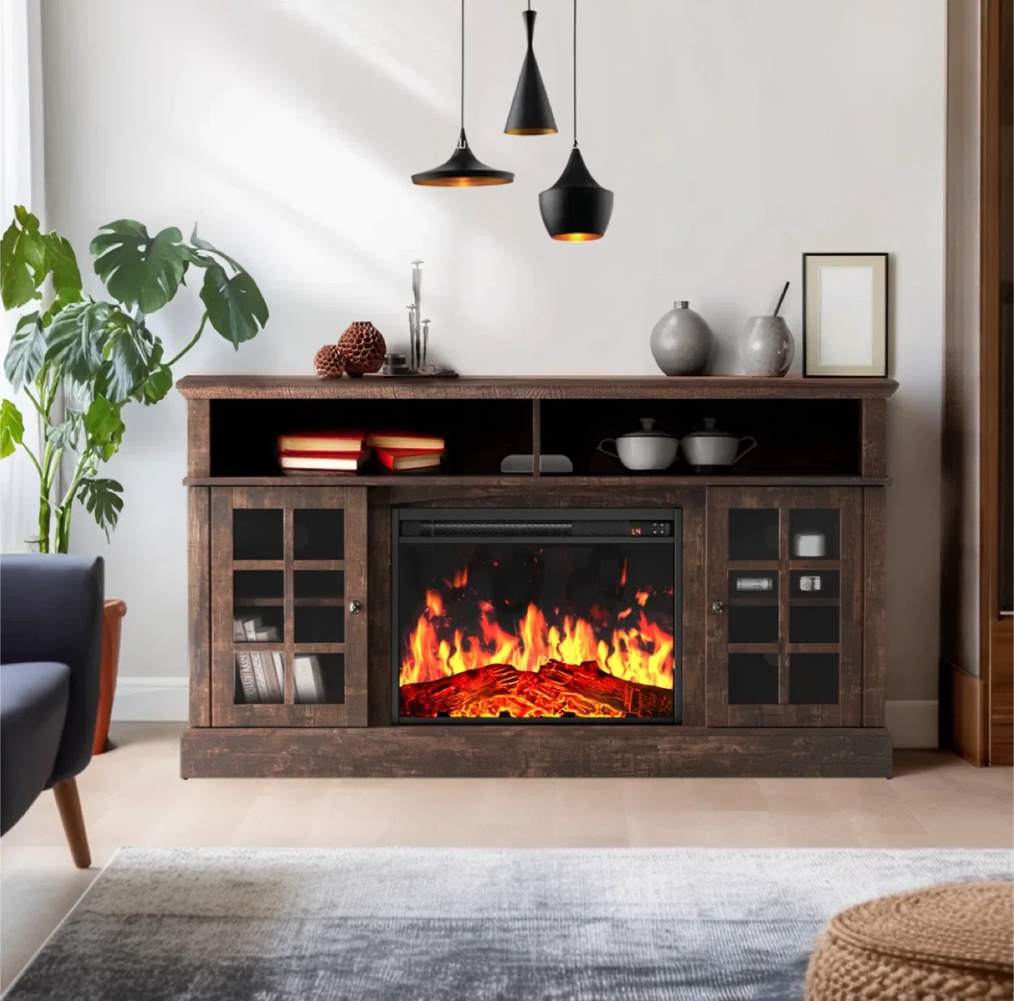 Dark Brown Fireplace TV Stand, 56 inch image indicator(3)