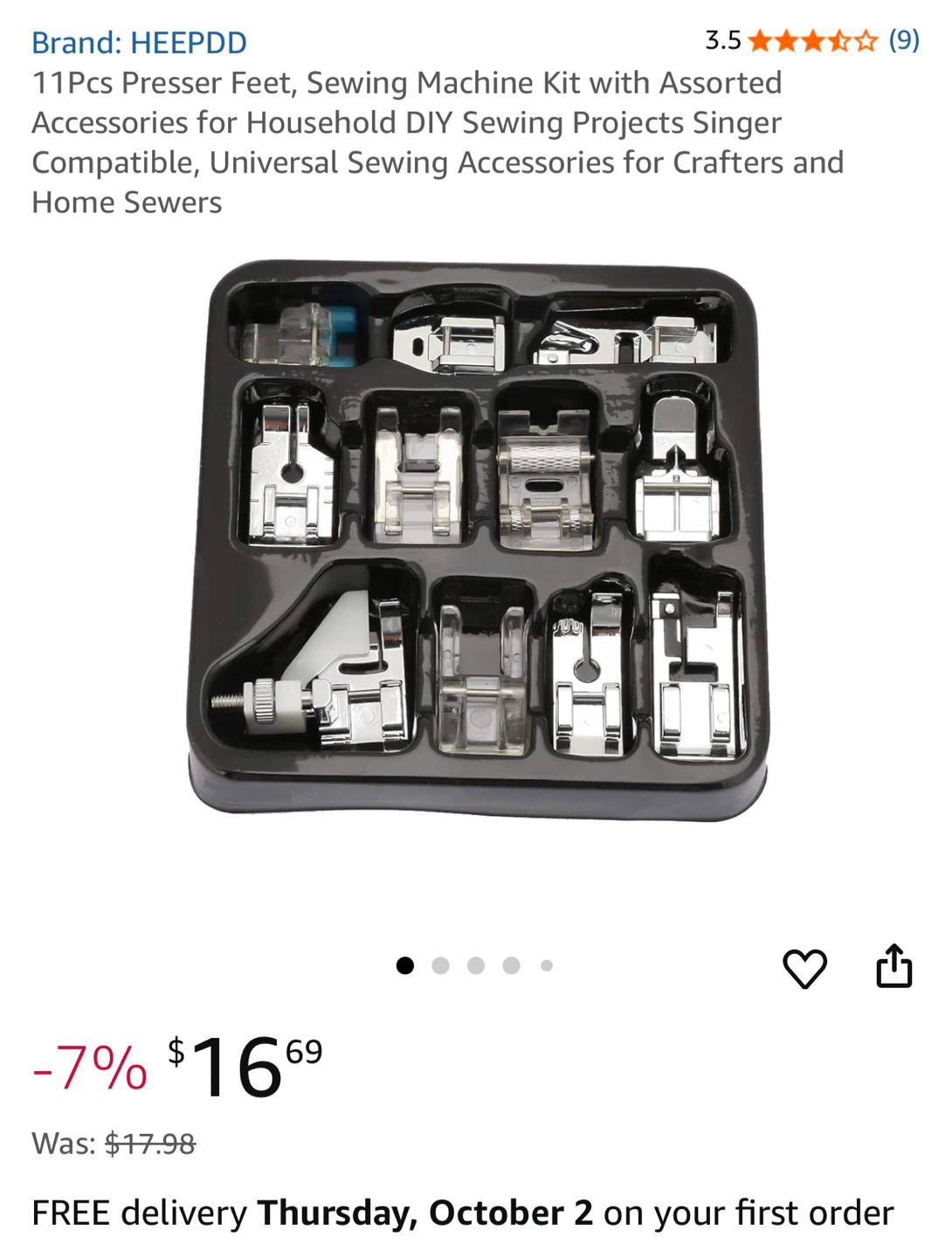 HEEPDD Sewing Machine Presser Feet Kit (11pcs) - photo 2
