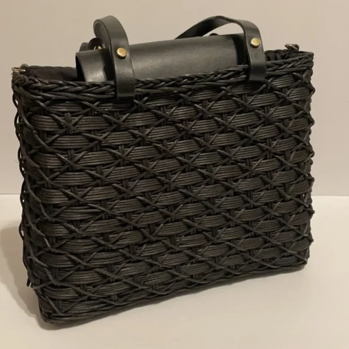 Zara Black Woven Tote Bag thumbnail