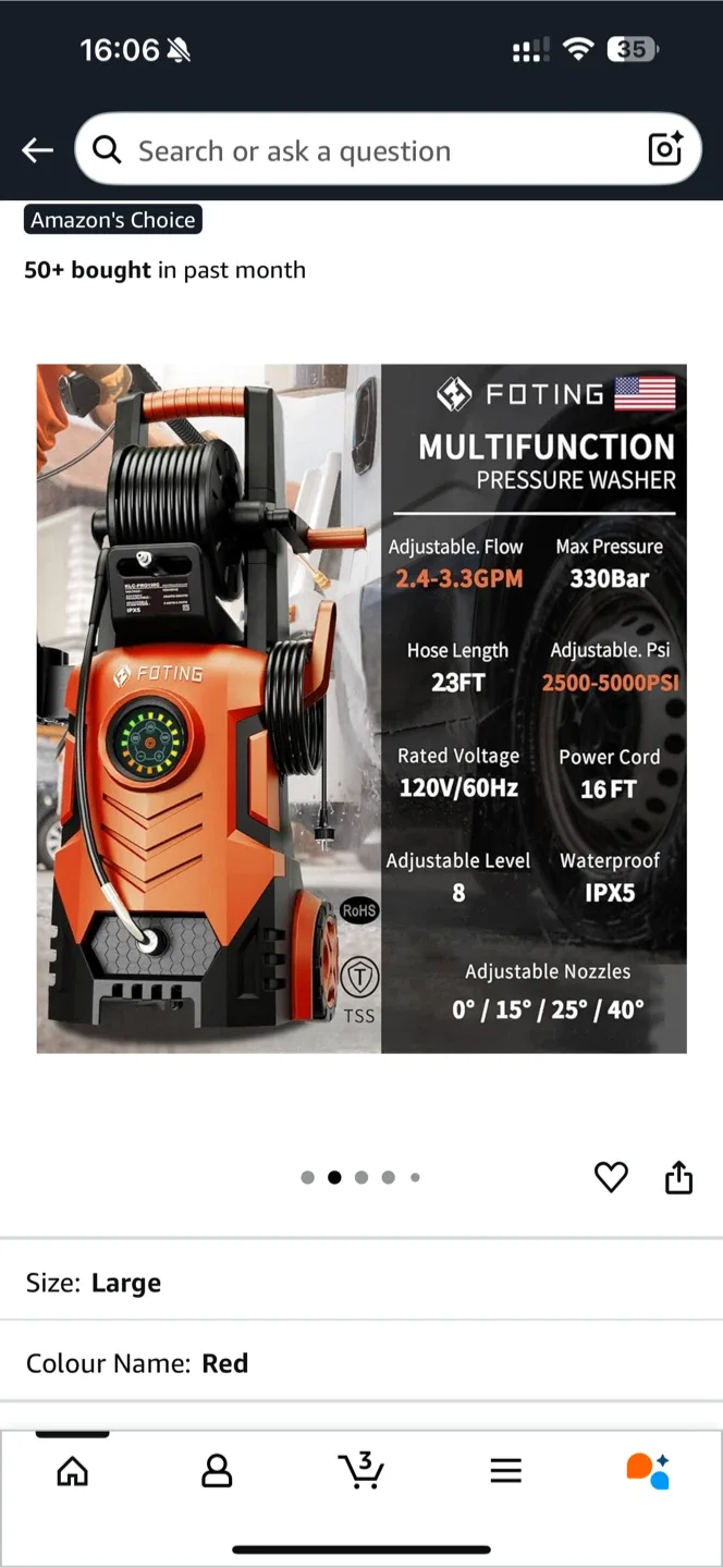 FOTING Multifunction Pressure Washer - Red, Large image indicator(2)