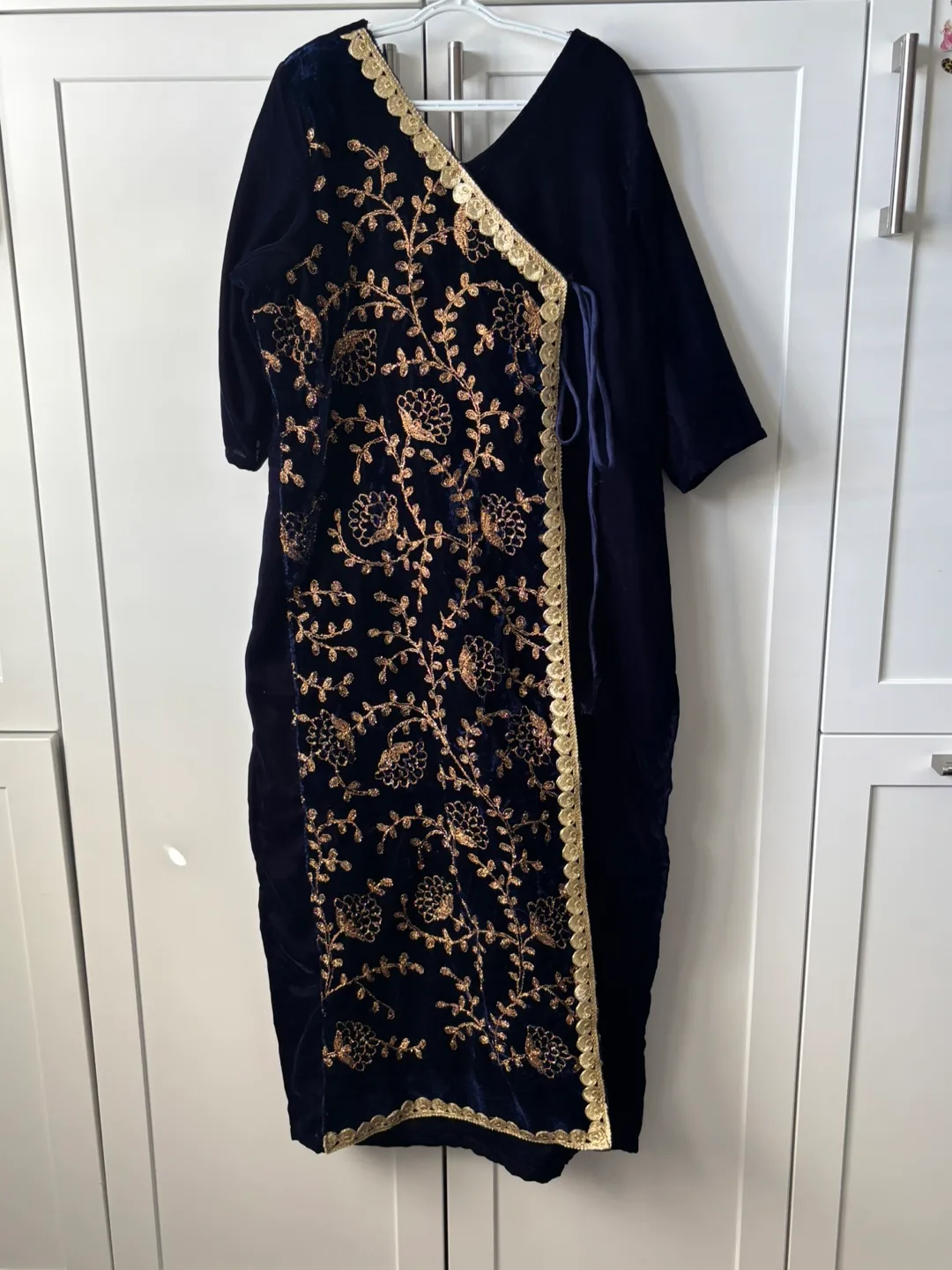 Navy Velvet Kurti with Gold Embroidery image indicator(2)