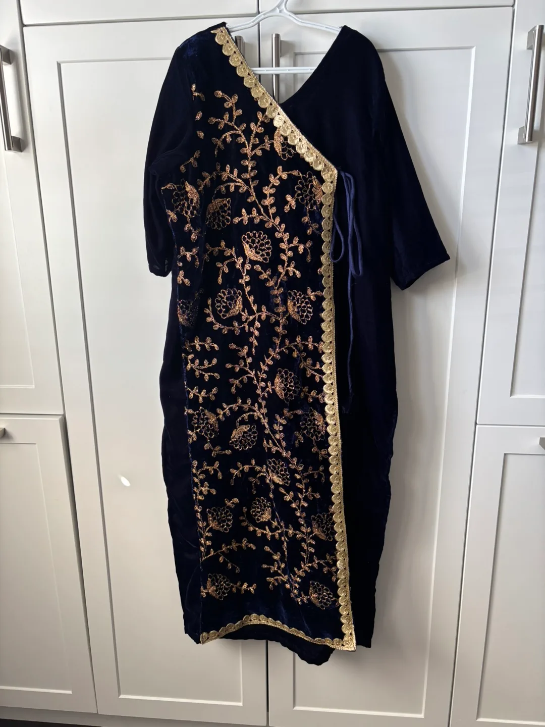 Navy Velvet Kurti with Gold Embroidery image indicator(3)