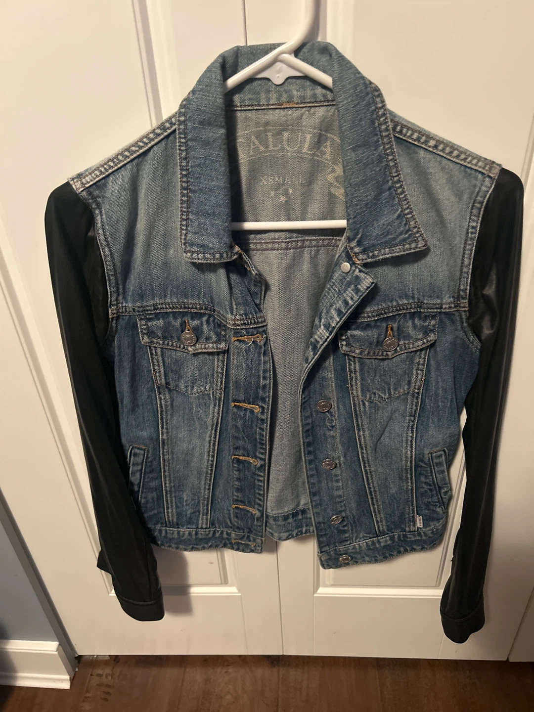 Talula Denim Jacket with Leather Sleeves XS