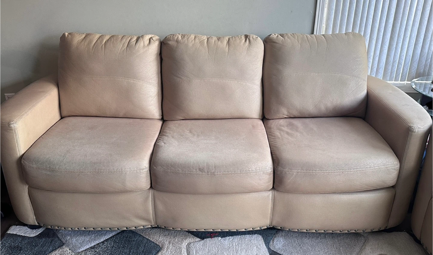 Beige Leather Sofa and Loveseat Set