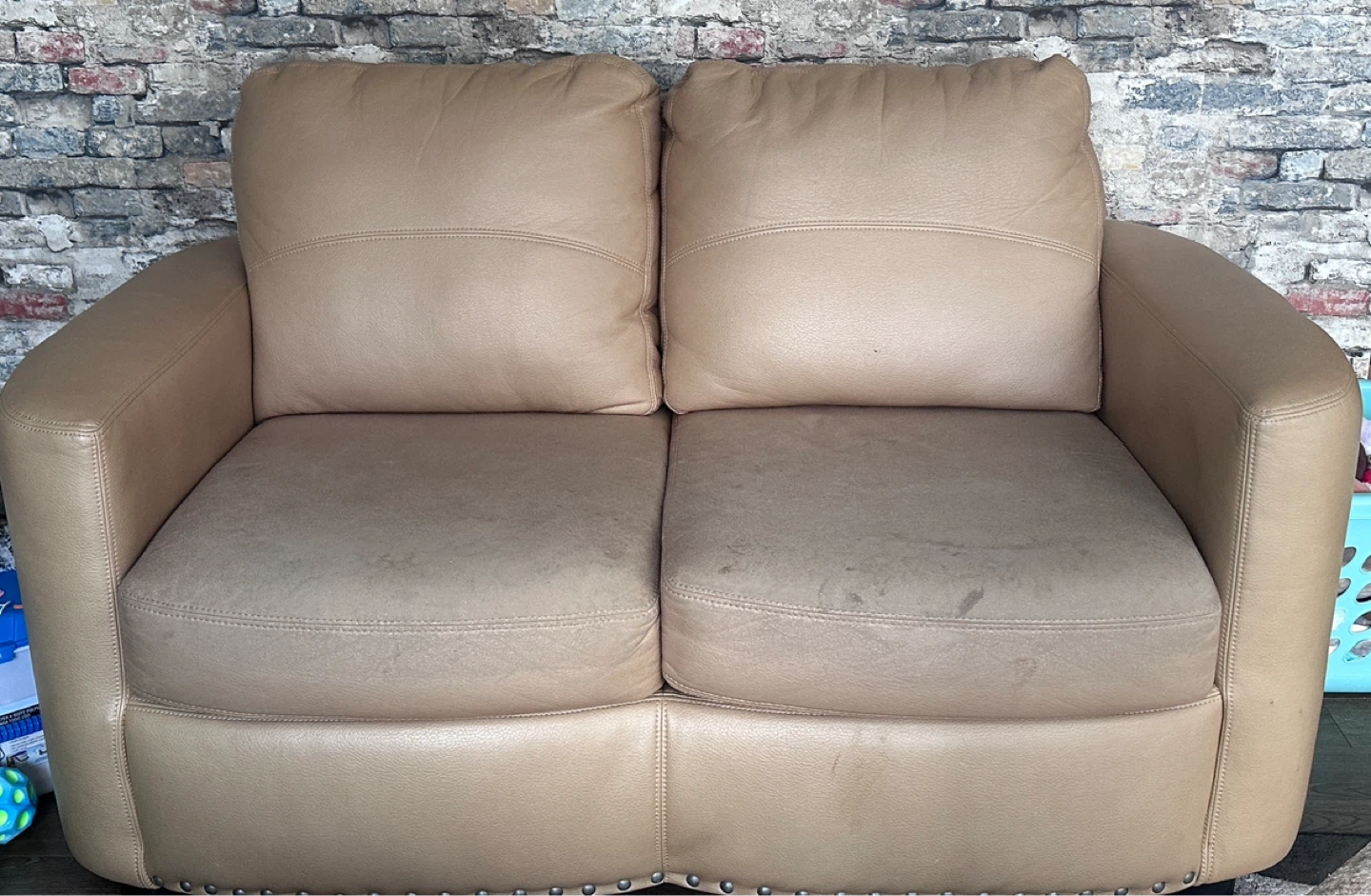 Beige Leather Sofa and Loveseat Set - photo 2