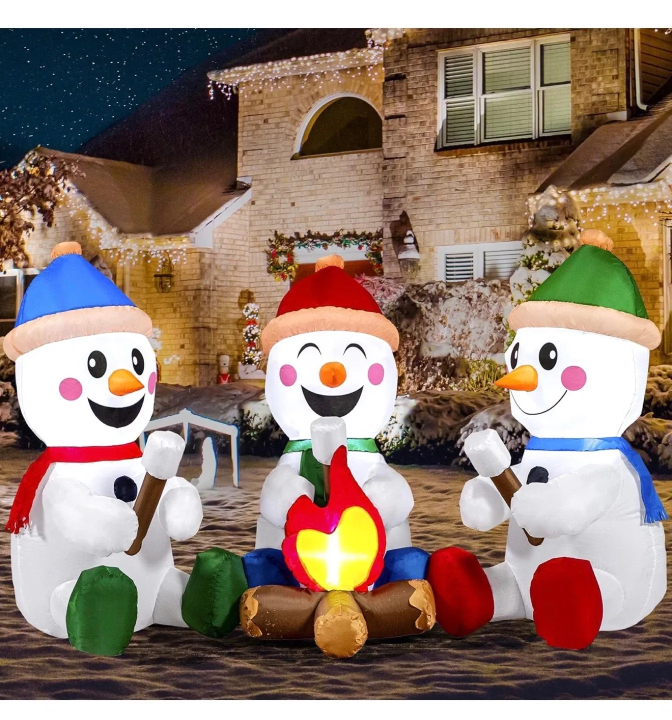 Joiedomi Holiday Inflatable Small Snowmen with Campfire - 6FT image indicator(4)