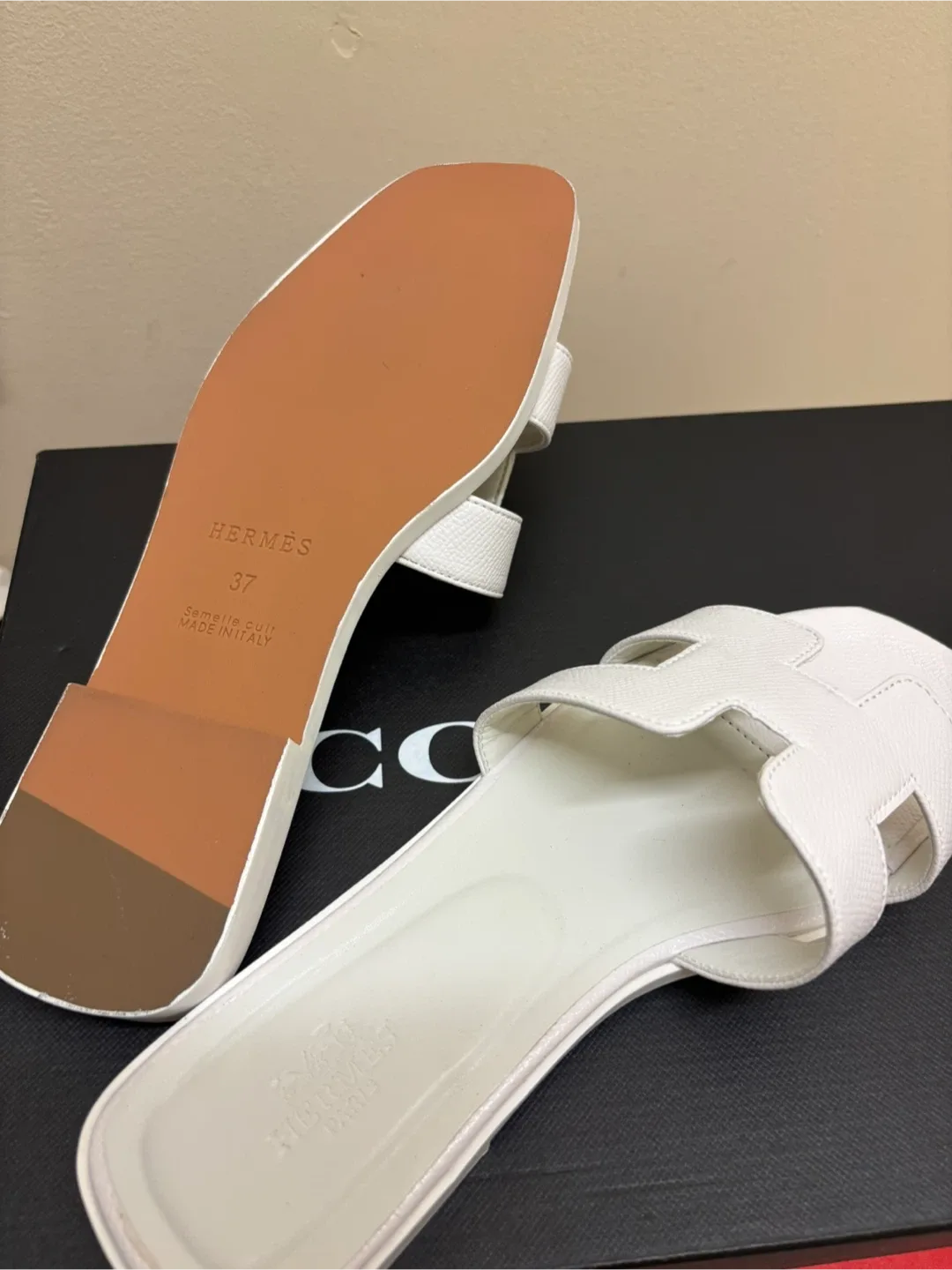 Hermès White Leather Sandals - Size 37 thumbnail