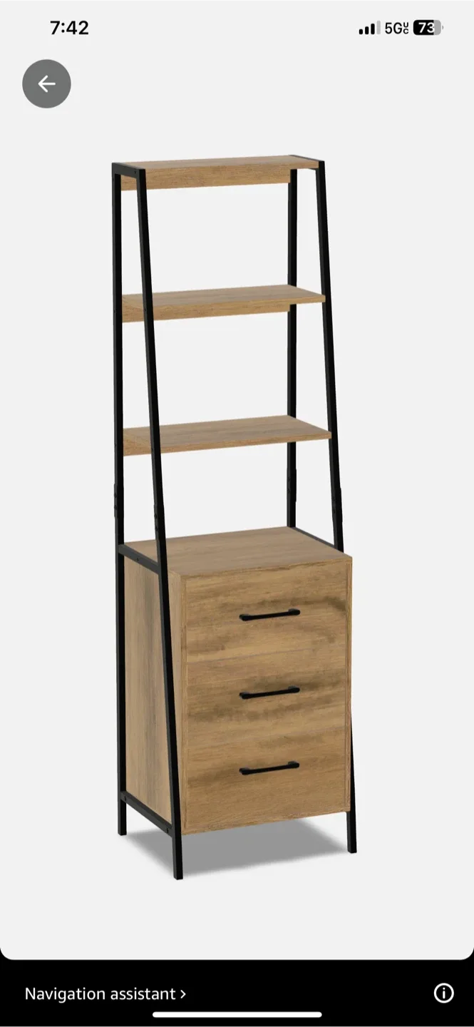 Wood and Metal Ladder Shelf with Drawers image indicator(5)