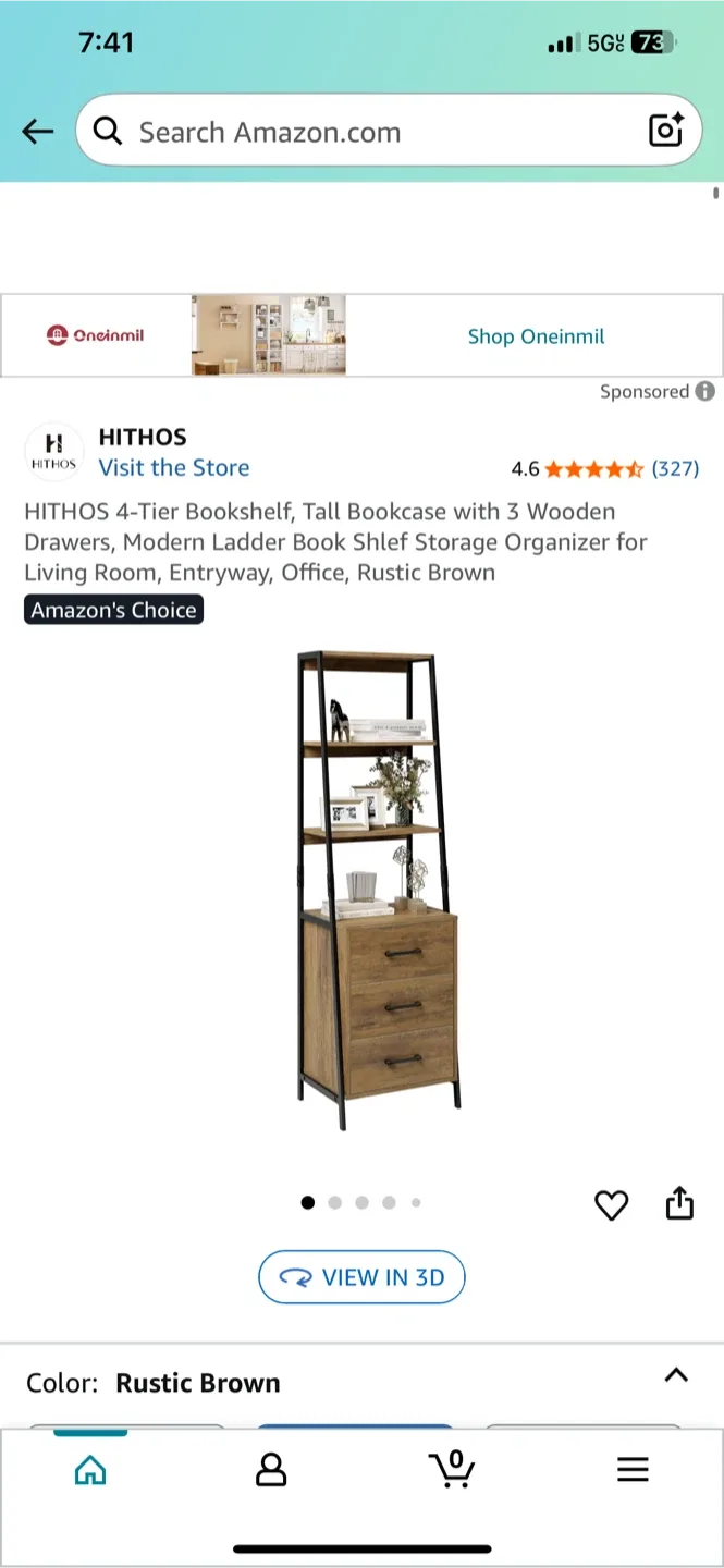 Wood and Metal Ladder Shelf with Drawers image indicator(6)