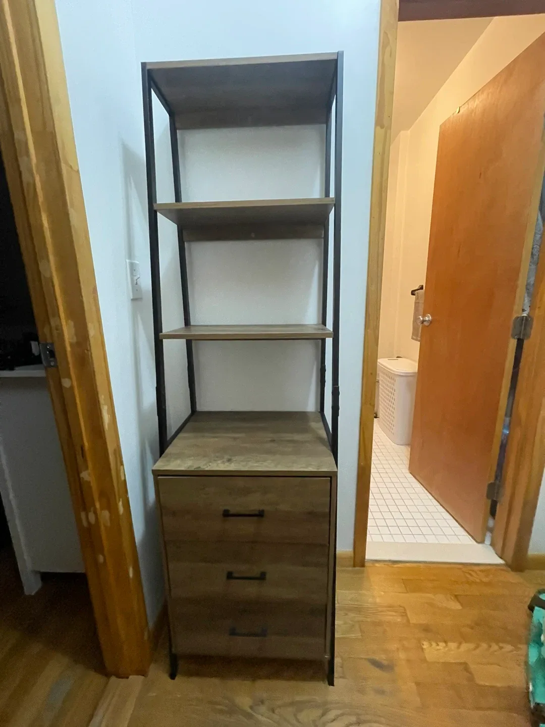 Wood and Metal Ladder Shelf with Drawers image indicator(4)