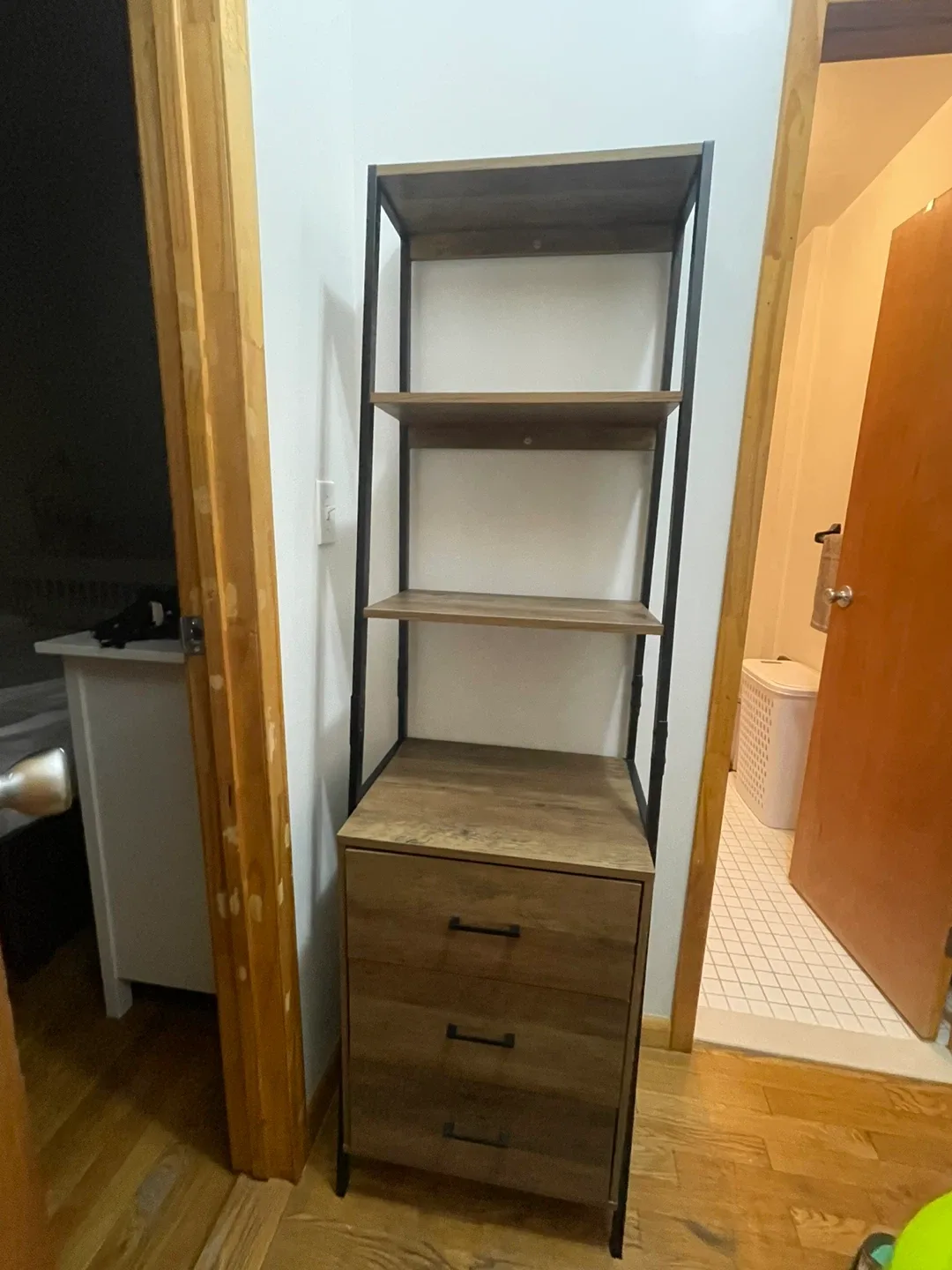Wood and Metal Ladder Shelf with Drawers image indicator(2)