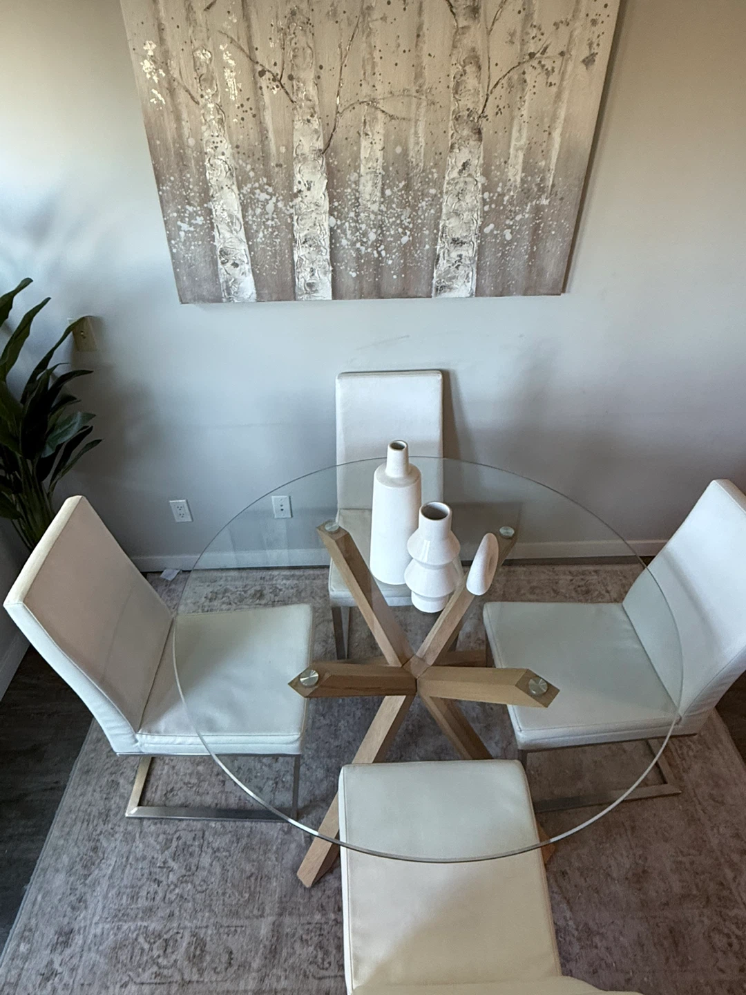 Glass Round Dining Table with 4 White Chairs - photo 5