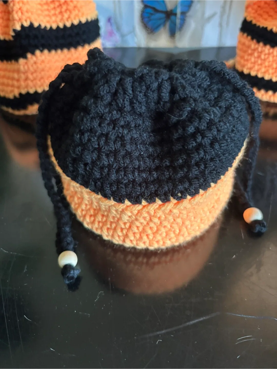 Handmade Crochet Drawstring Pouches. Halloween boo bags. image indicator(6)