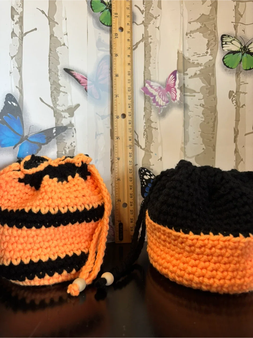 Handmade Crochet Drawstring Pouches. Halloween boo bags. image indicator(5)