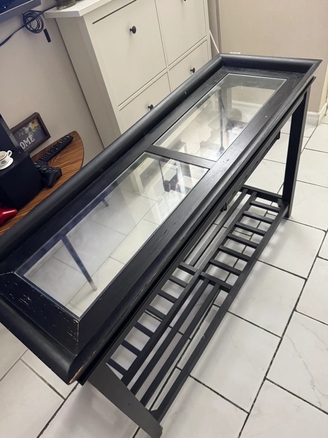 Bar table/ Black Glass Top Console Table - 48 x 16 inches