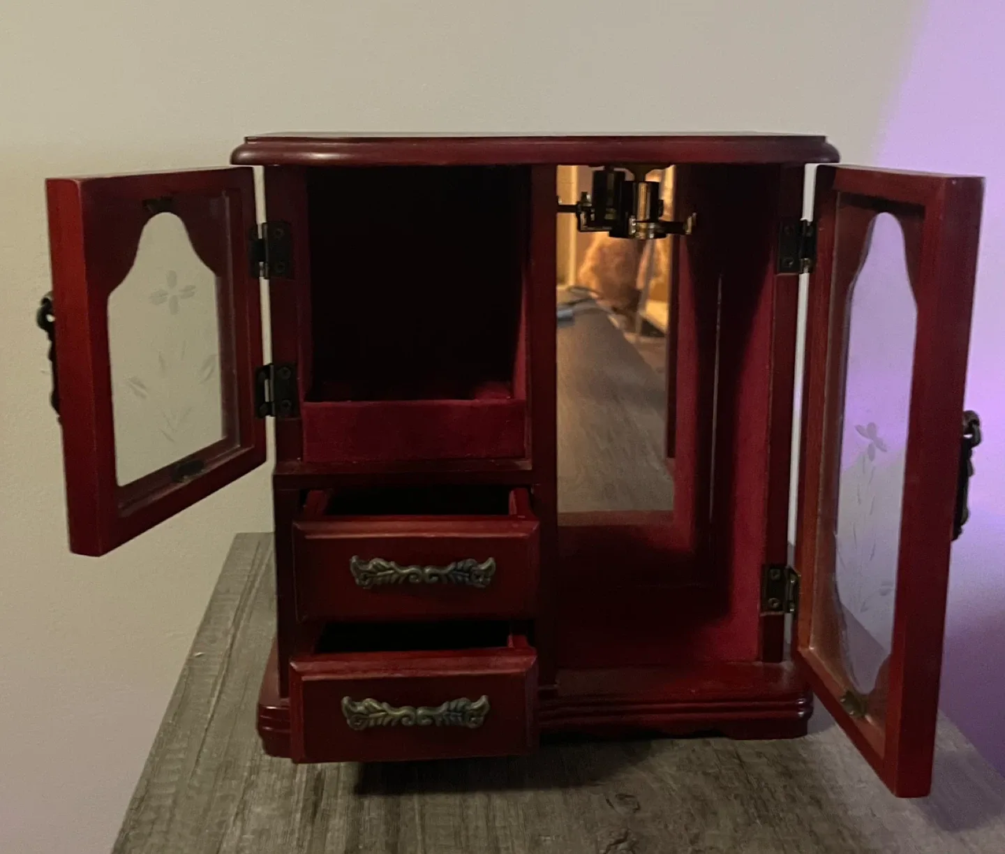 Red Wood Jewellery Box with Drawers & Doors thumbnail