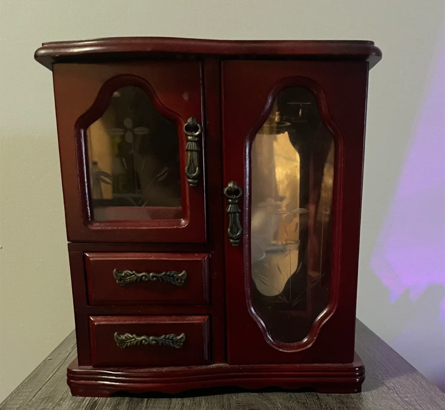 Red Wood Jewellery Box with Drawers & Doors image indicator(2)