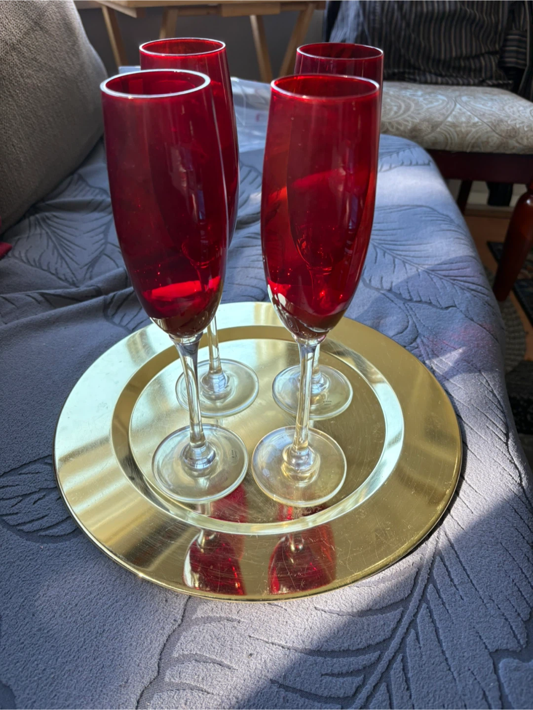 Set of 4 Red Champagne Flutes