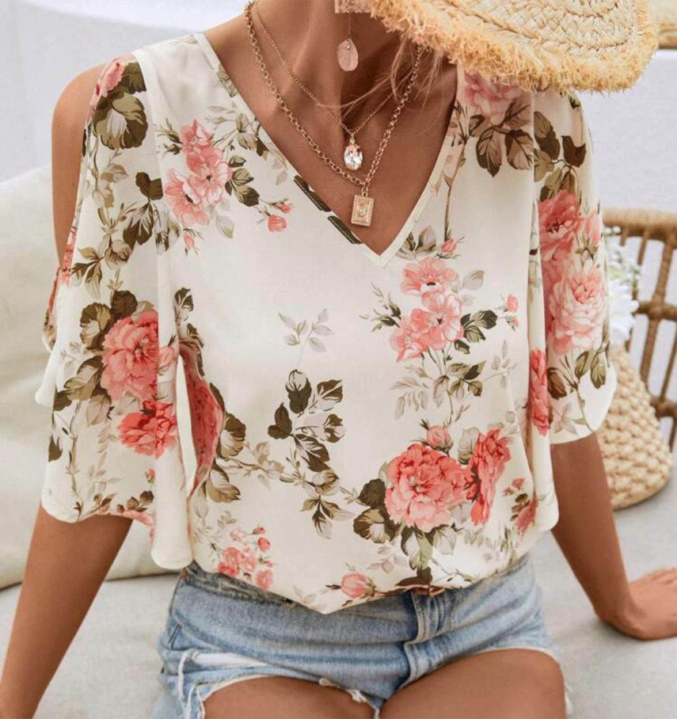 Floral Cold Shoulder Blouse